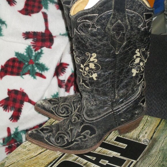 Vintage Black Corral Boots sz 7M  Lizard Over C2108 - Picture 9 of 14